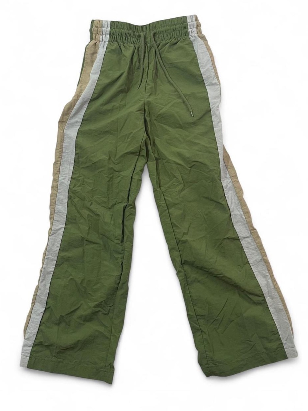 Y2K Olive Green Wide Leg Track Pants with Side Stripes size S